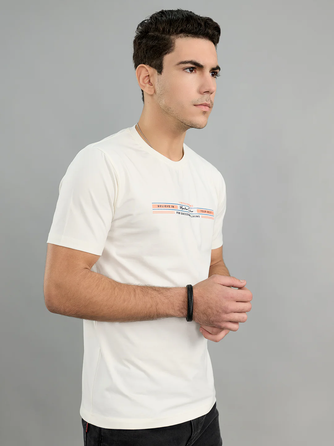 Men White Printed Round Neck Half Sleeve T-Shirt - Image 3