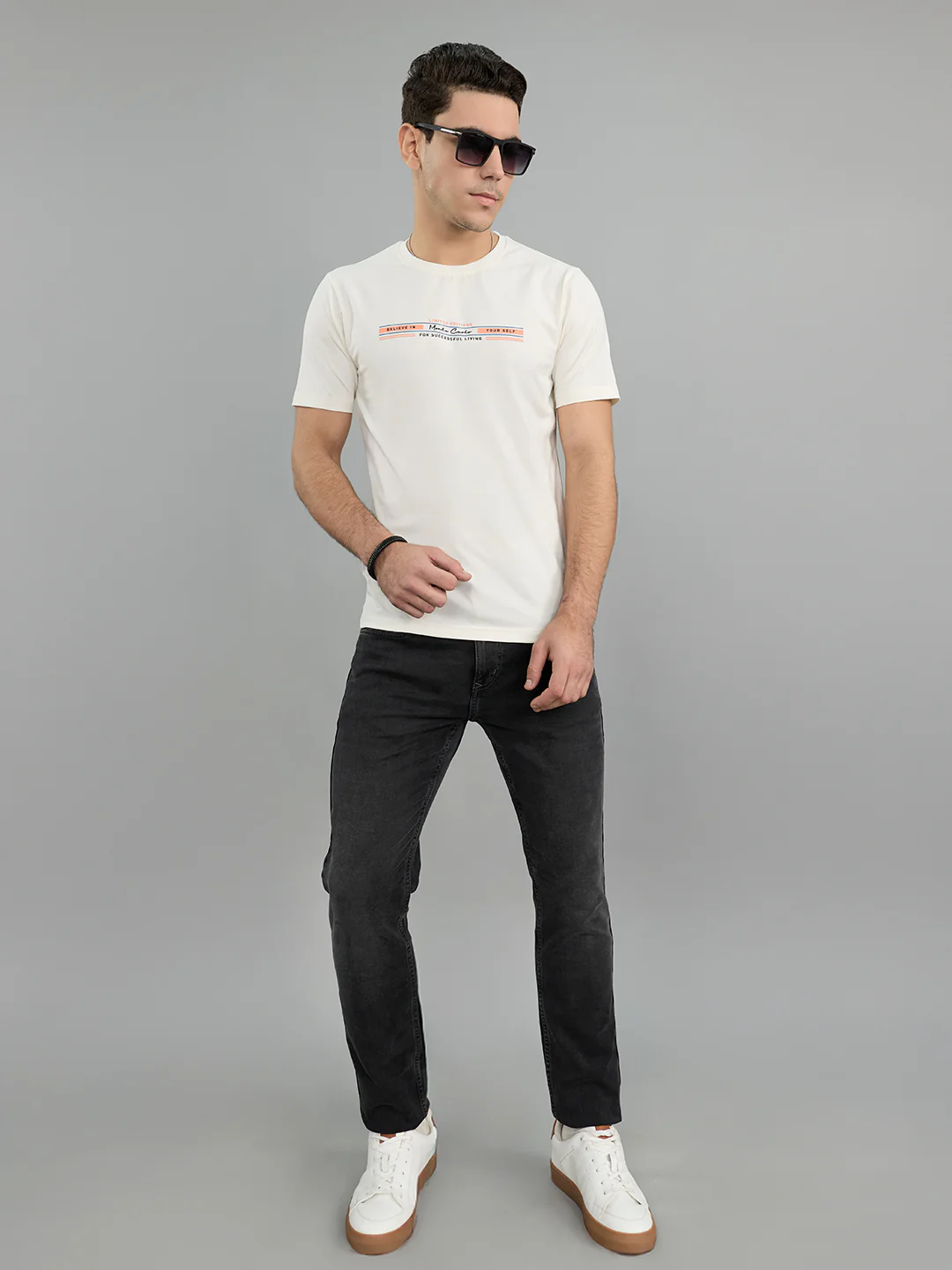 Men White Printed Round Neck Half Sleeve T-Shirt - Image 6