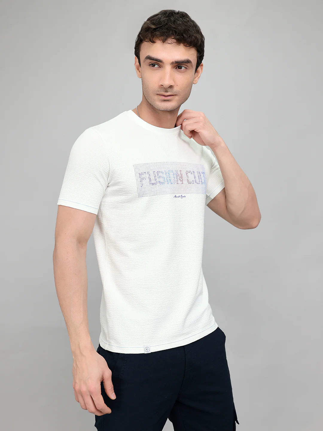 Men White Printed Round Neck Half Sleeve T-Shirt - Image 3