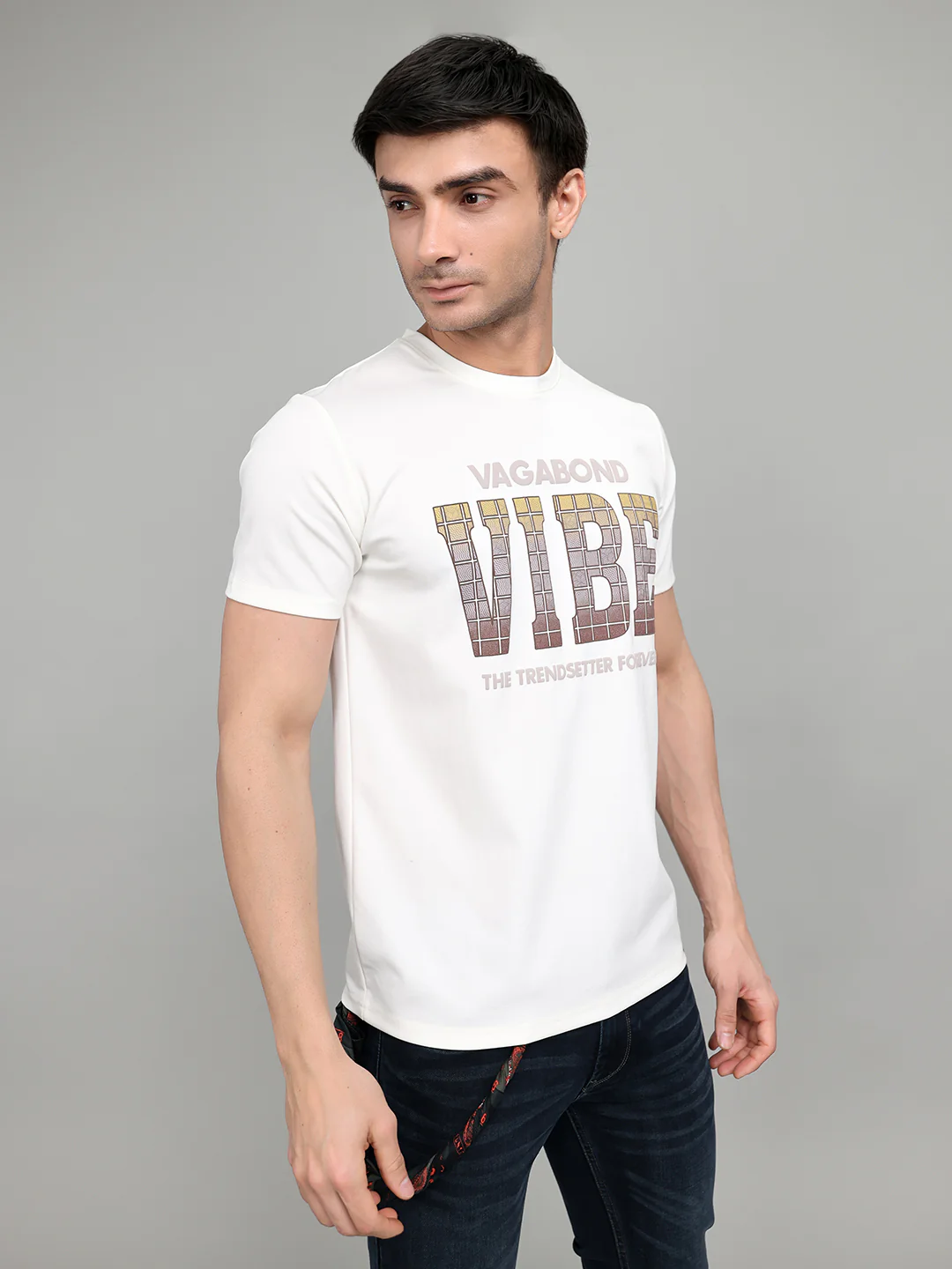 Men White Printed Round Neck Half Sleeve T-Shirt - Image 3