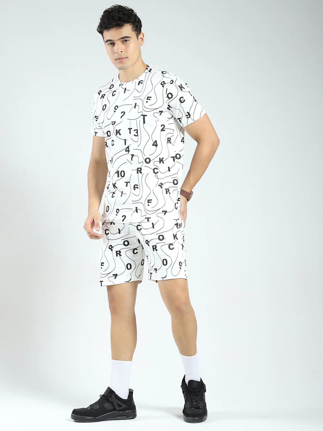 Rock.it Men White Printed Round Neck Half Sleeve Shorts Set - Image 3