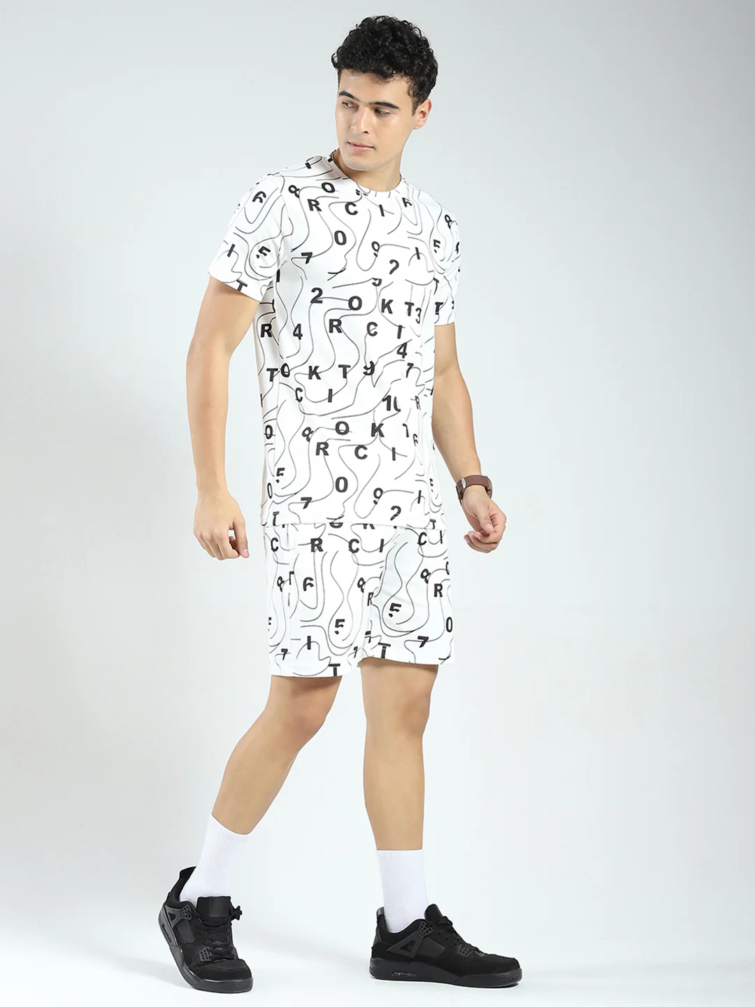 Rock.it Men White Printed Round Neck Half Sleeve Shorts Set - Image 4