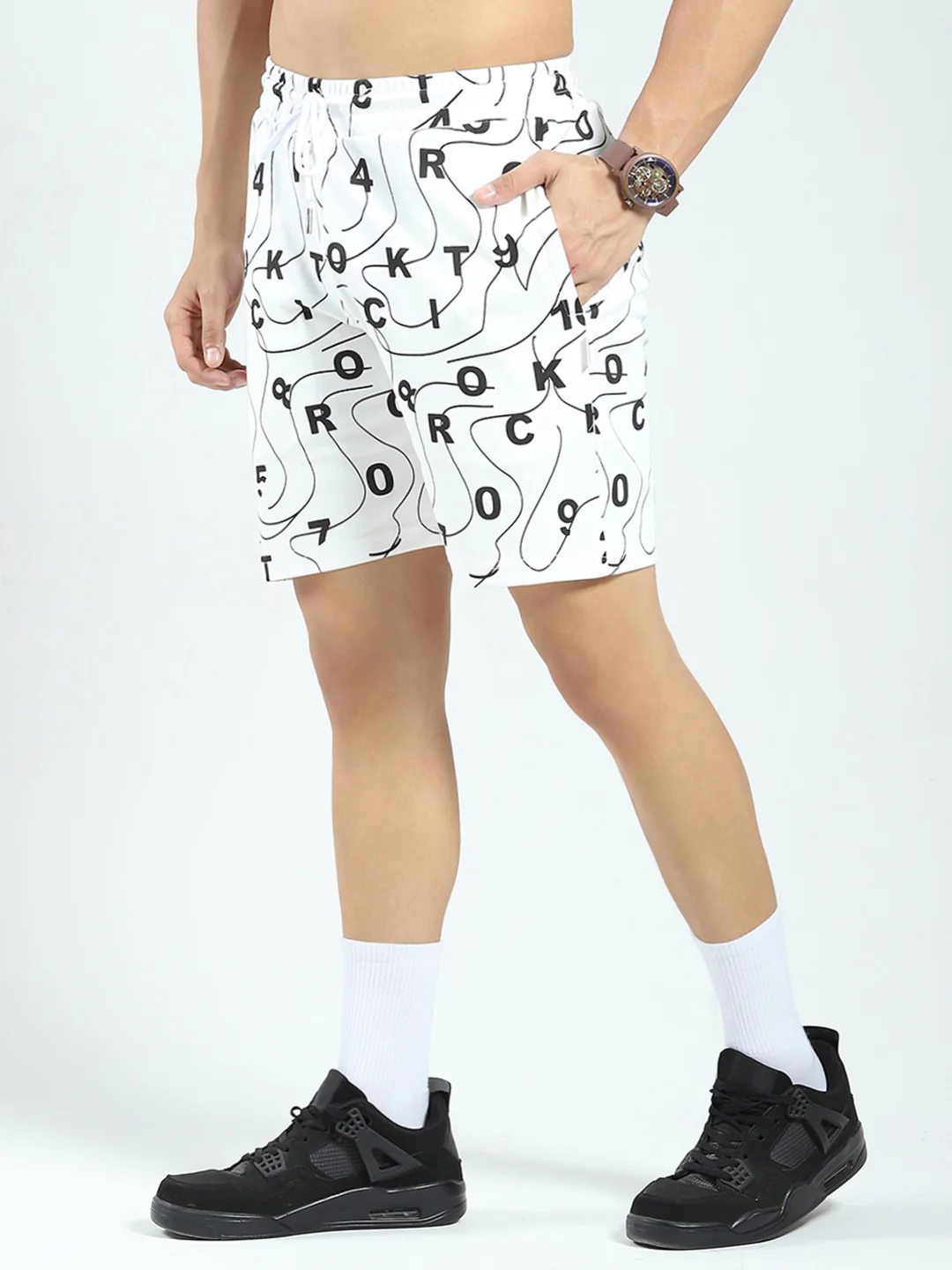 Rock.it Men White Printed Round Neck Half Sleeve Shorts Set - Image 8