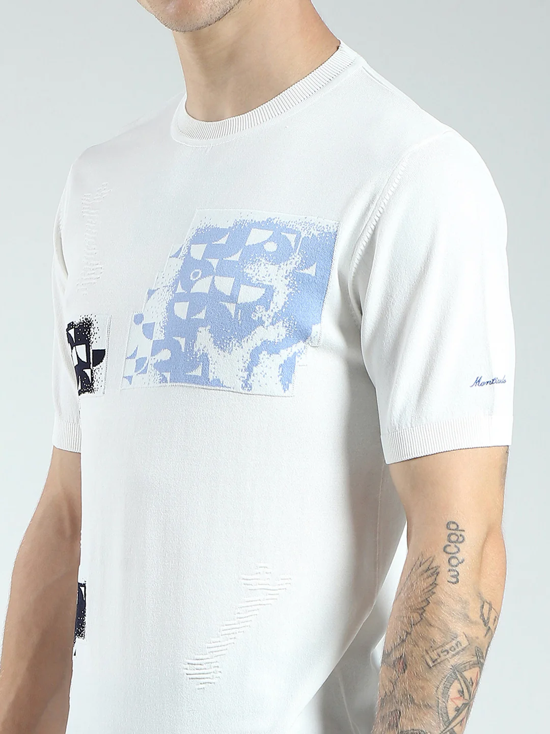 Men White Printed Round Neck Half Sleeve T-Shirt - Image 6