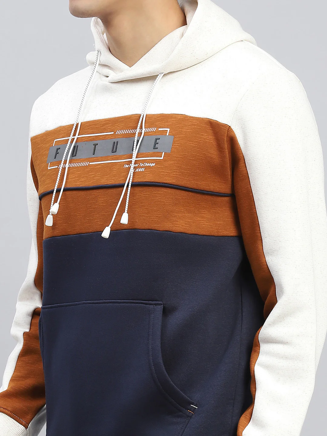 Men White & Rust Printed Hooded Full Sleeve Sweatshirt - Image 6