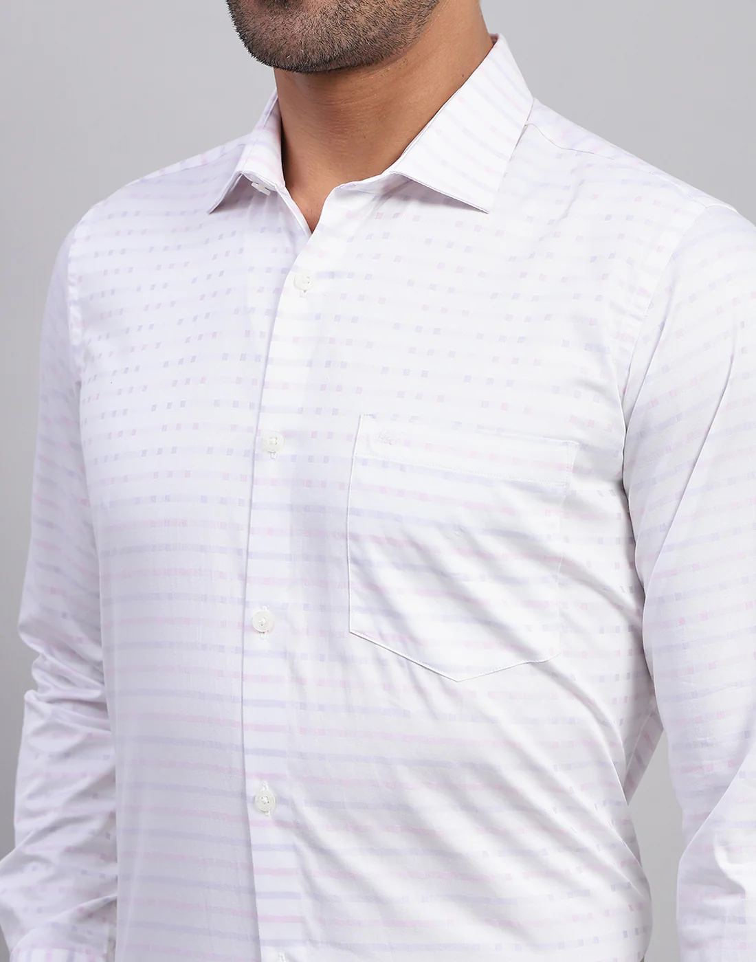 Men White Self Design Collar Full Sleeve Shirt - Image 6
