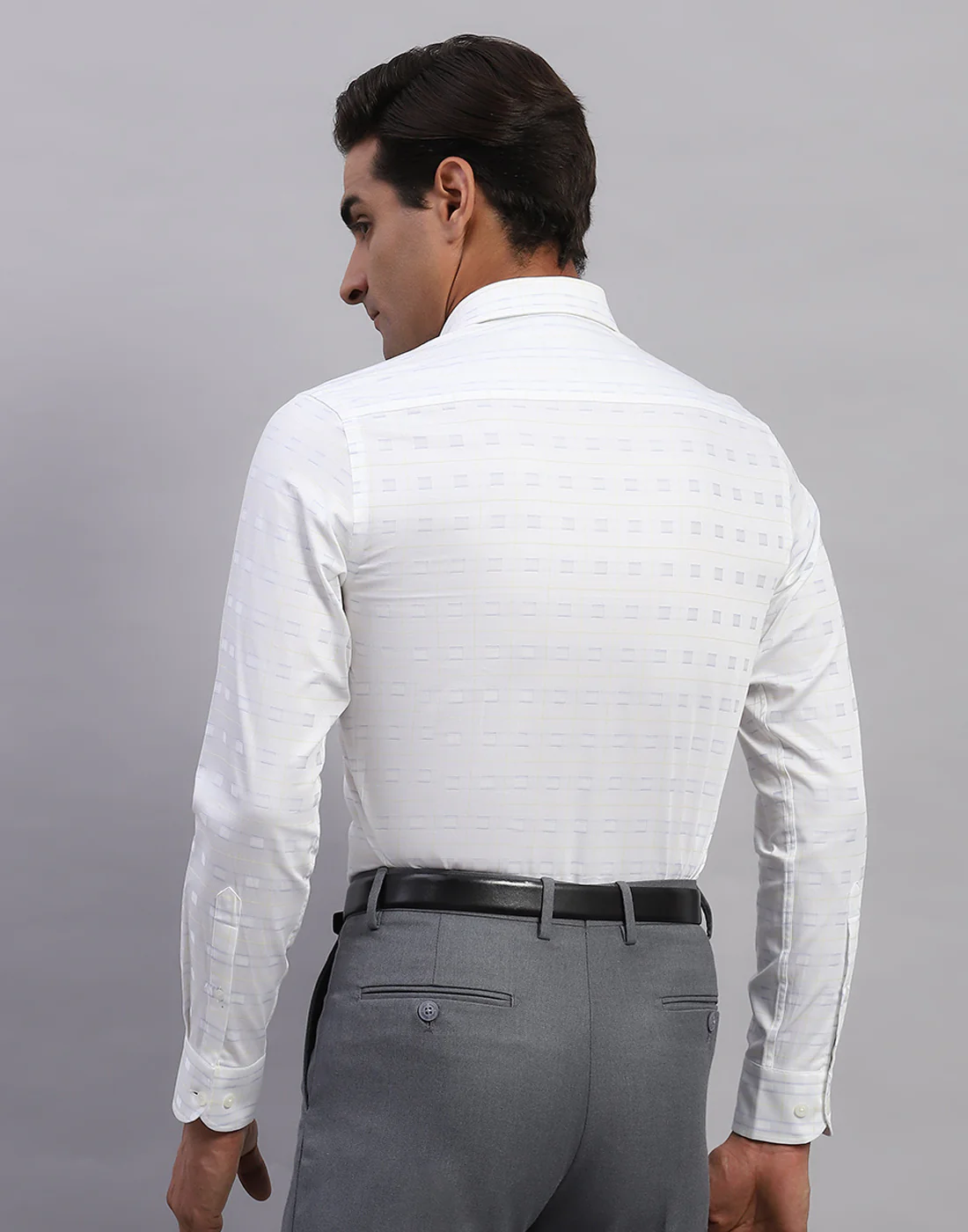 Men White Self Design Collar Full Sleeve Shirt - Image 5