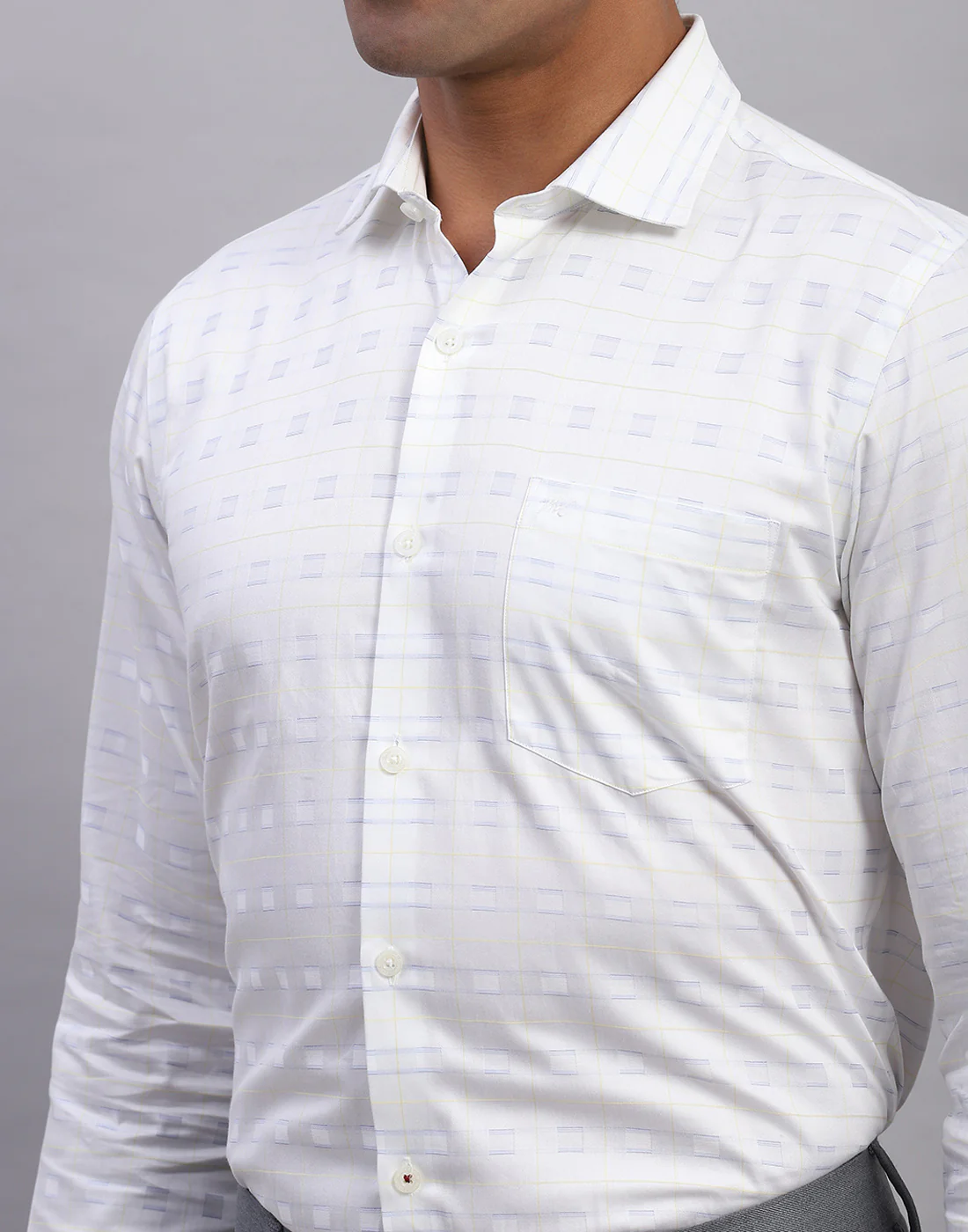 Men White Self Design Collar Full Sleeve Shirt - Image 6