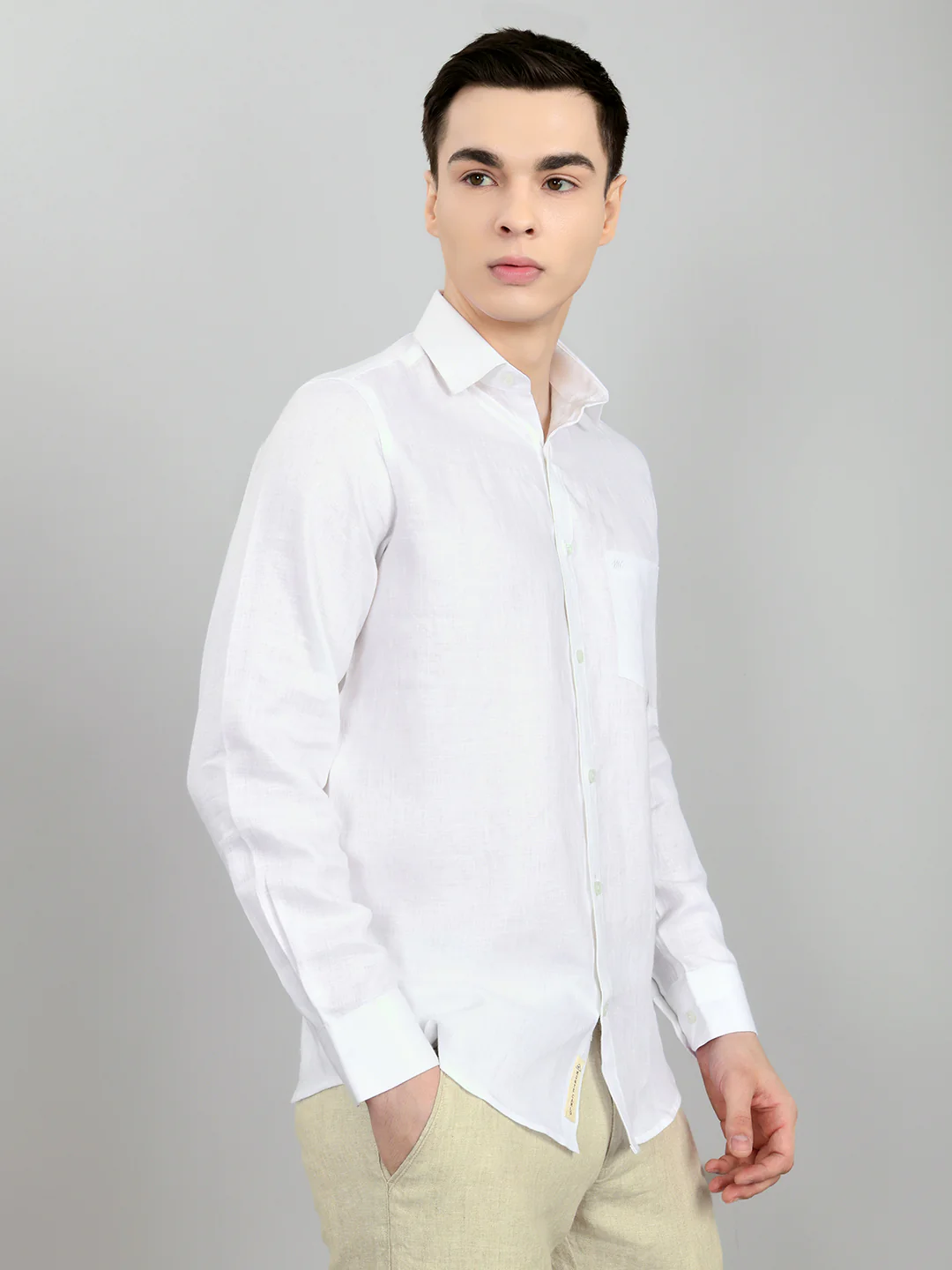 Men White Self Design Collar Full Sleeve Shirt - Image 3