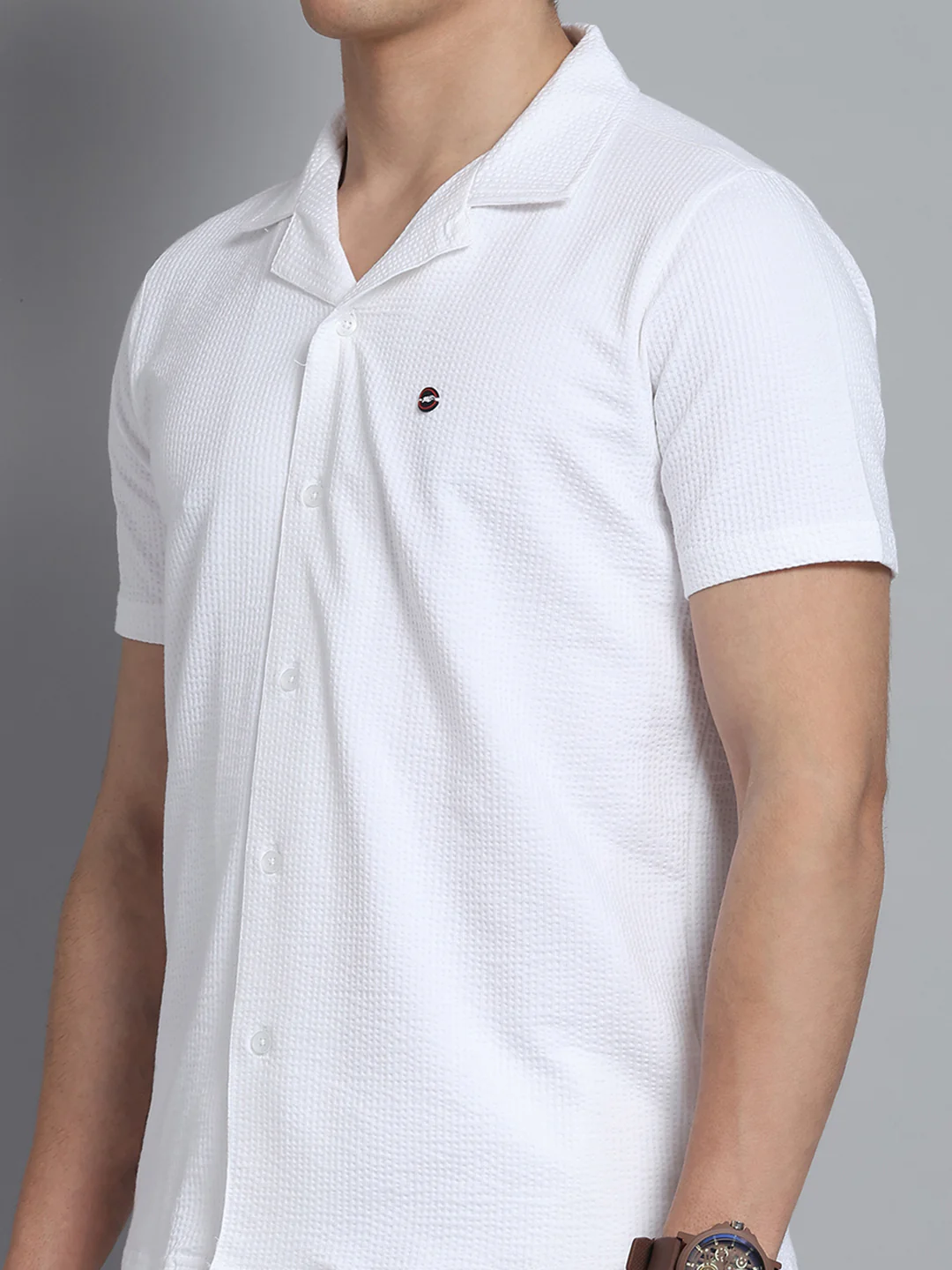 Men White Self Design Collar Half Sleeve Lower Set - Image 7