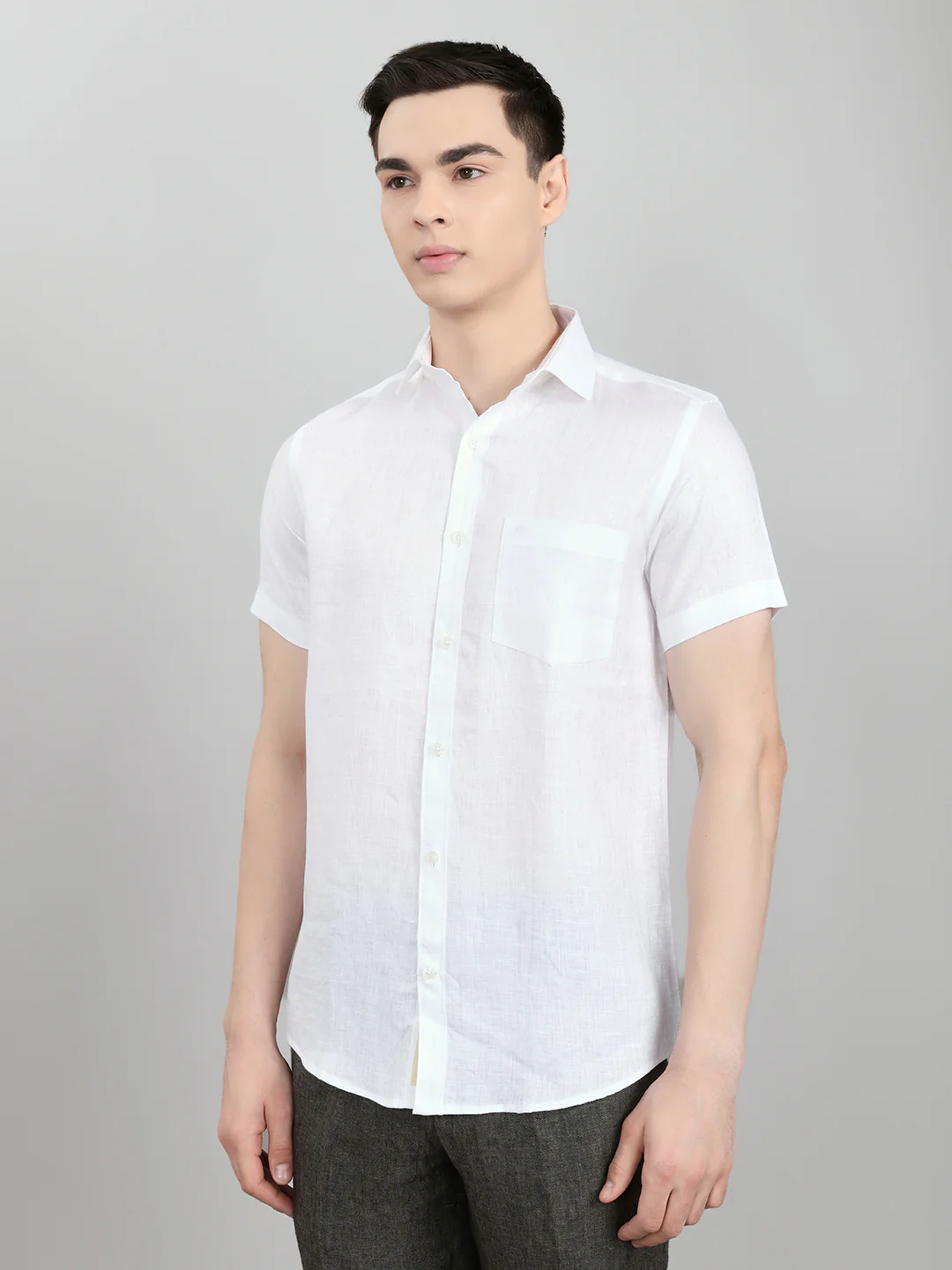Men White Self Design Collar Half Sleeve Shirt - Image 4