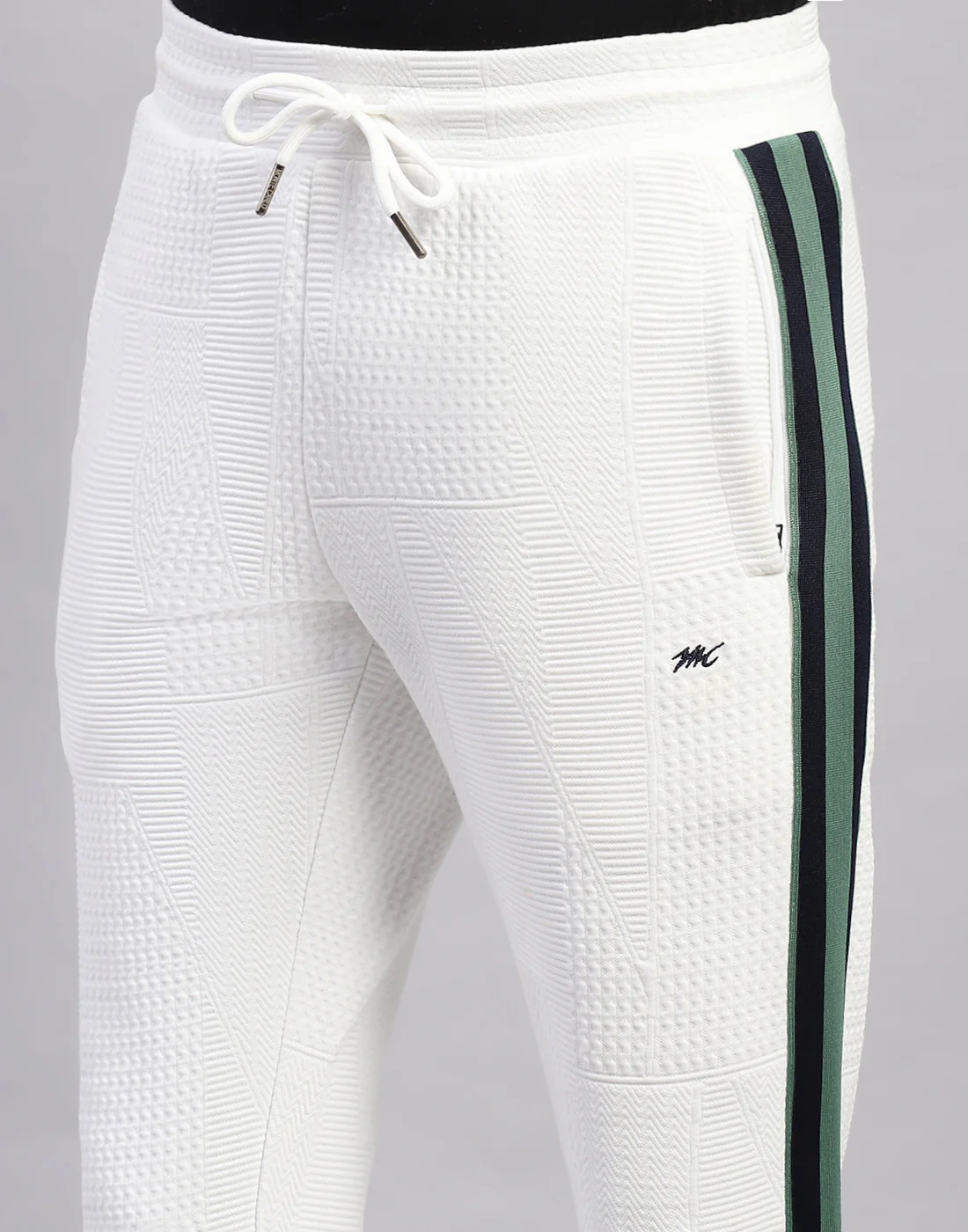 Men White Self Design Mock Neck Full Sleeve Winter Tracksuit - Image 9