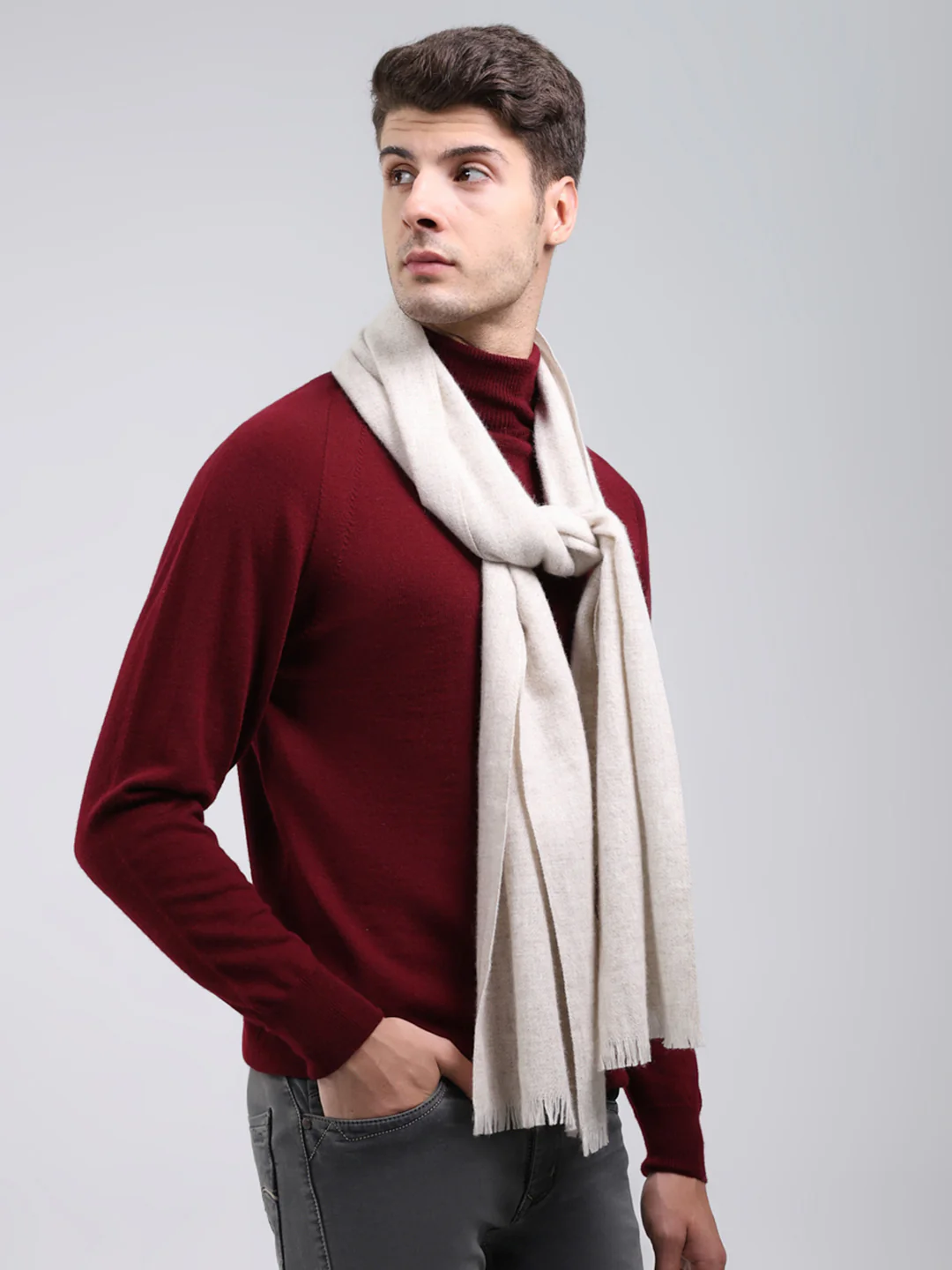 Men White Self Design Wool Blend Muffler - Image 4