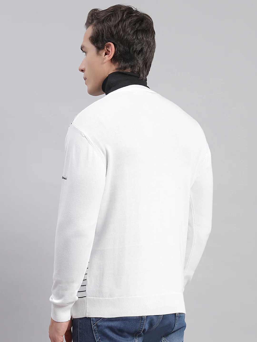 Men White Self Design V Neck Full Sleeve Sweaters/Pullovers - Image 5