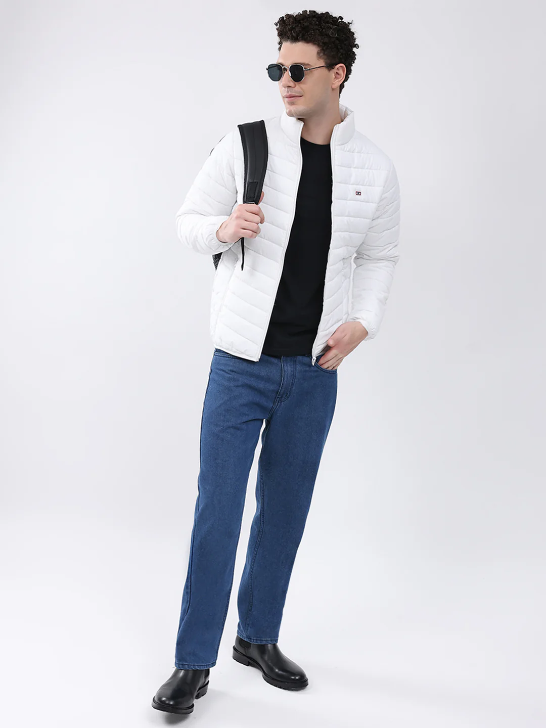 Men White Solid Collar Full Sleeve Jacket - Image 2