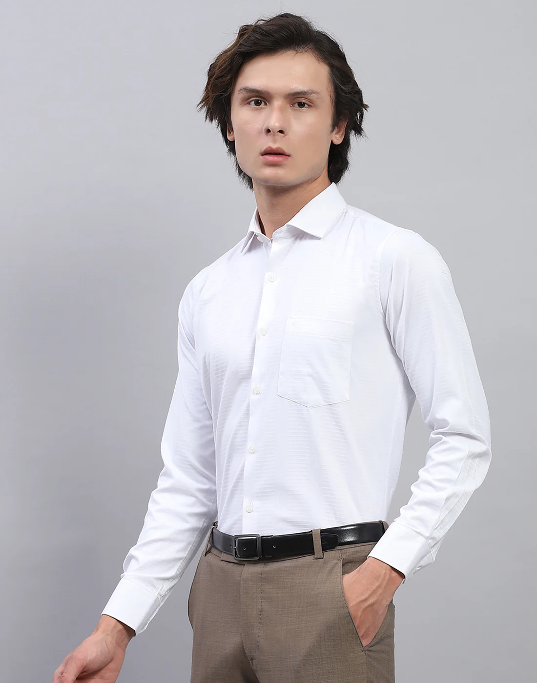 Men White Solid Collar Full Sleeve Shirt - Image 3