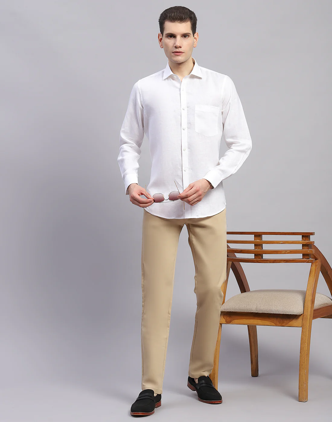 Men White Solid Collar Full Sleeve Shirt - Image 2