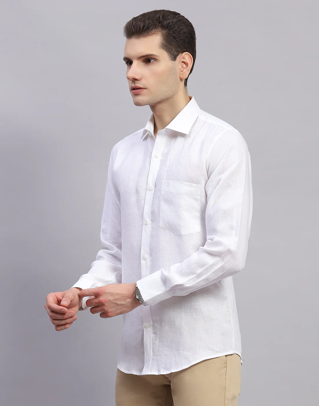 Men White Solid Collar Full Sleeve Shirt - Image 3