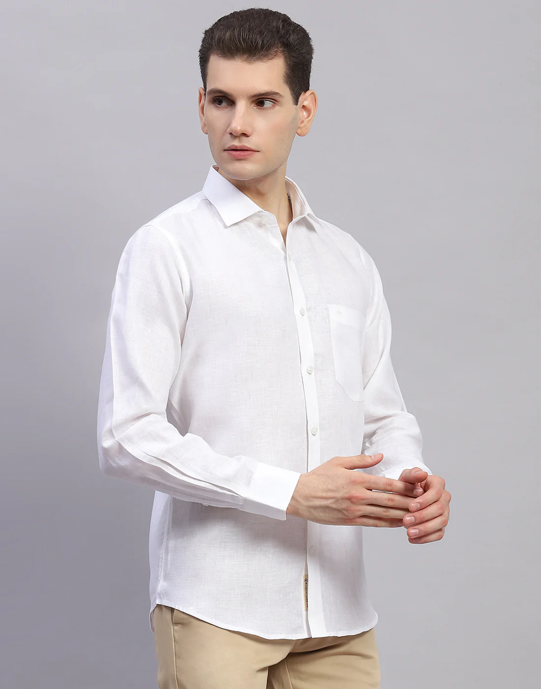 Men White Solid Collar Full Sleeve Shirt - Image 4