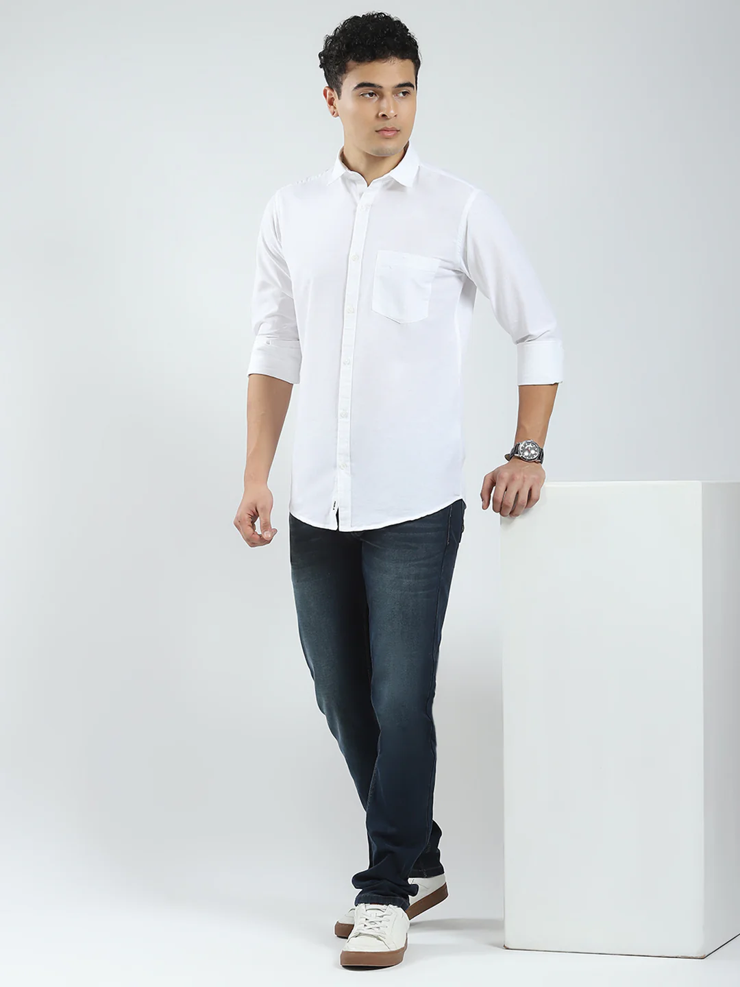 Rock.it Men White Solid Collar Full Sleeve Shirt - Image 2
