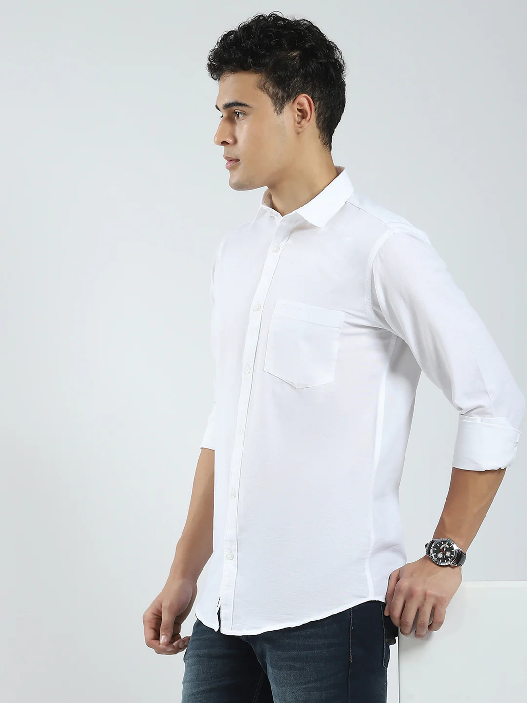 Rock.it Men White Solid Collar Full Sleeve Shirt - Image 6