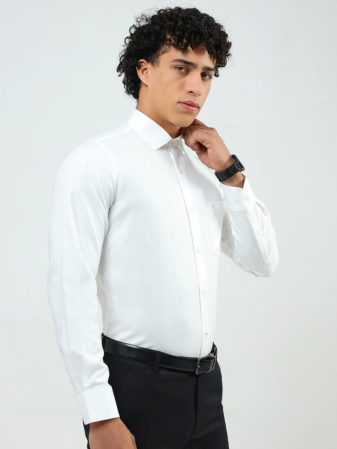 Men White Solid Collar Full Sleeve Shirt - Image 4