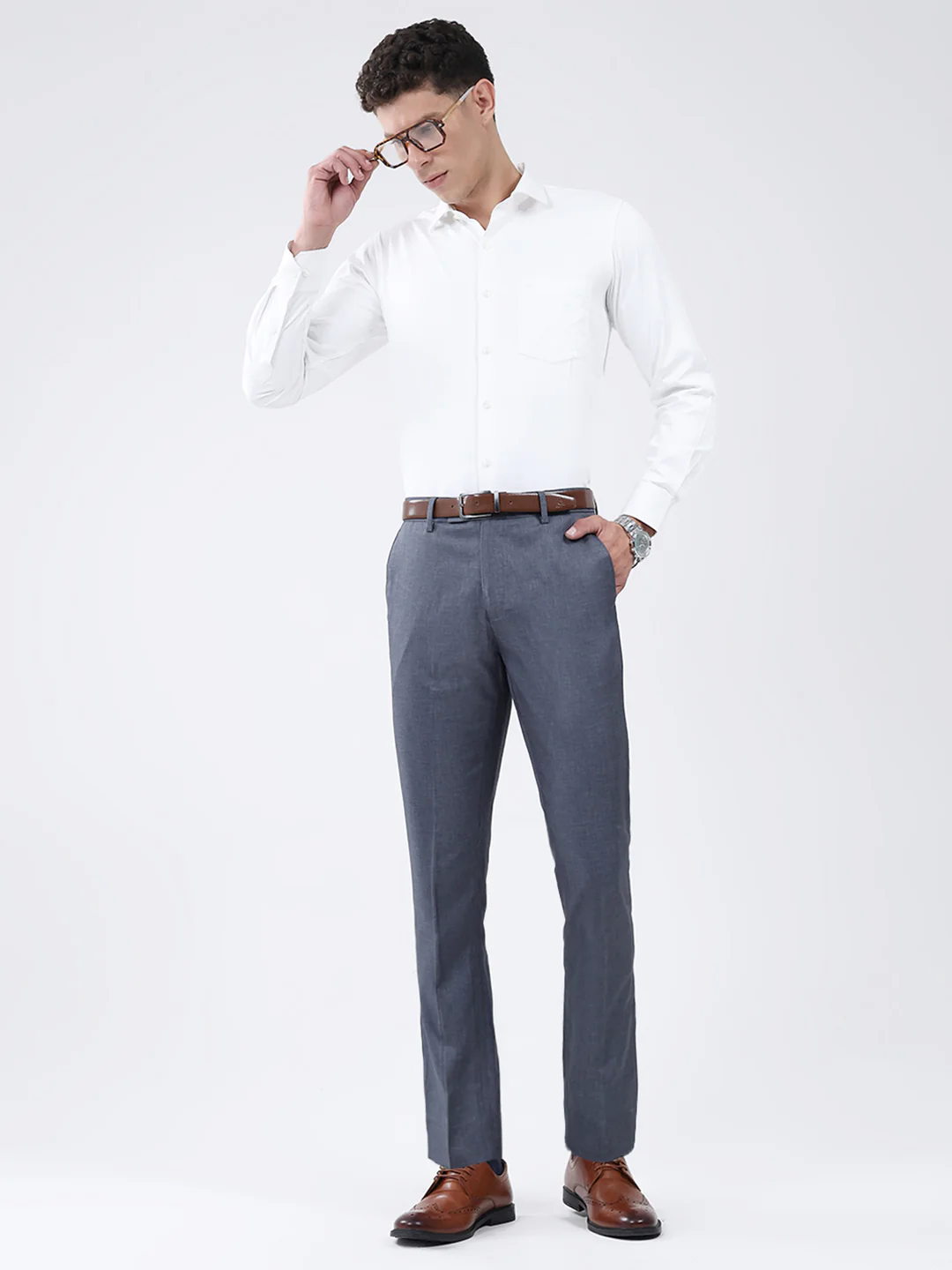 Men White Solid Collar Full Sleeve Shirt - Image 2