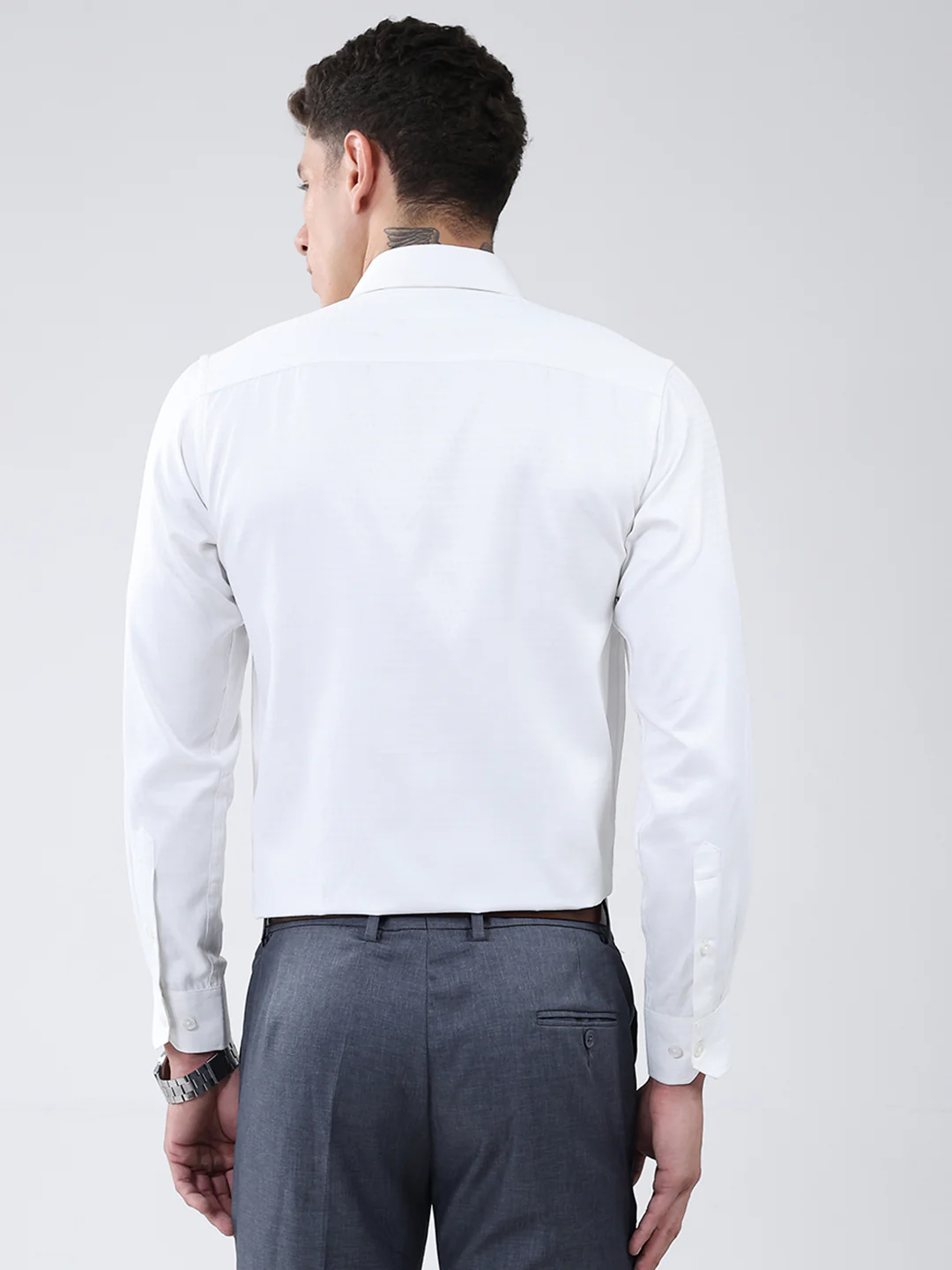 Men White Solid Collar Full Sleeve Shirt - Image 5