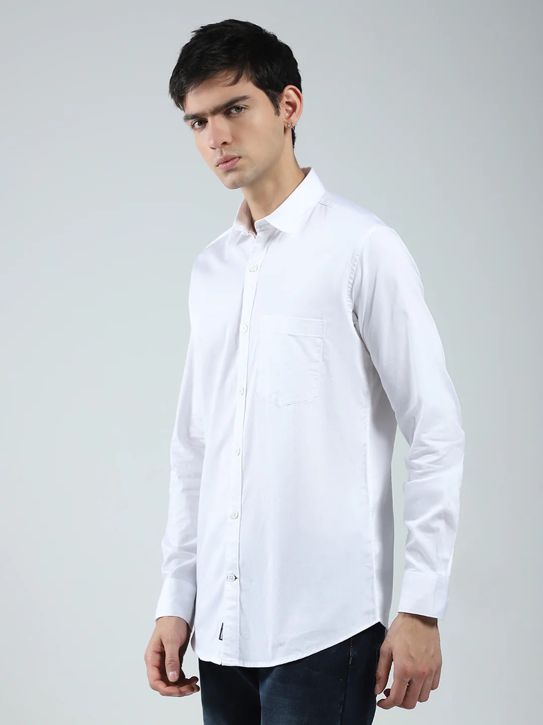 Men White Solid Collar Full Sleeve Shirt - Image 3