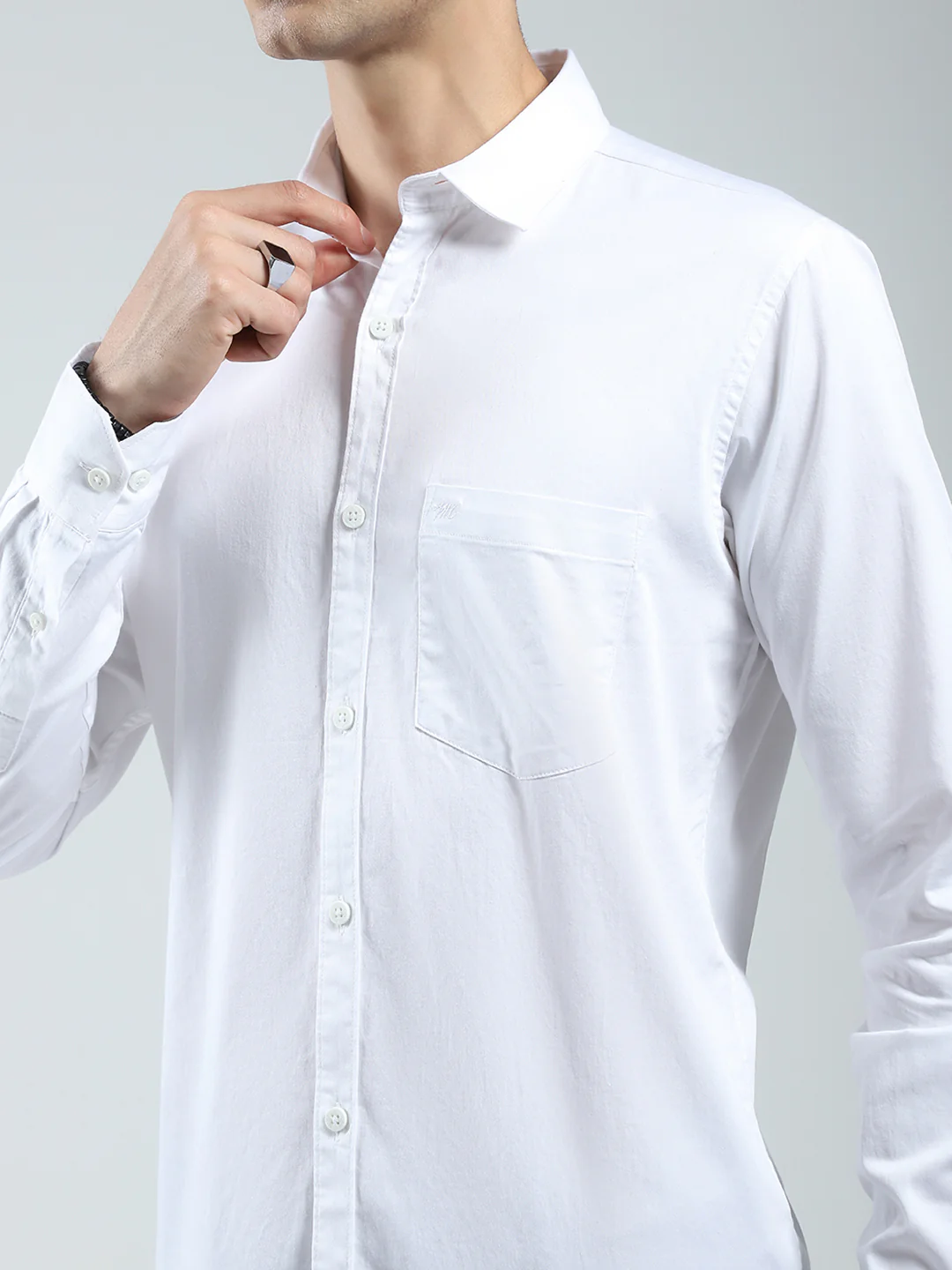 Men White Solid Collar Full Sleeve Shirt - Image 6