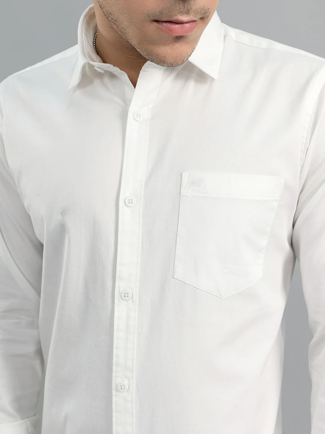 Men White Solid Collar Full Sleeve Shirt - Image 5