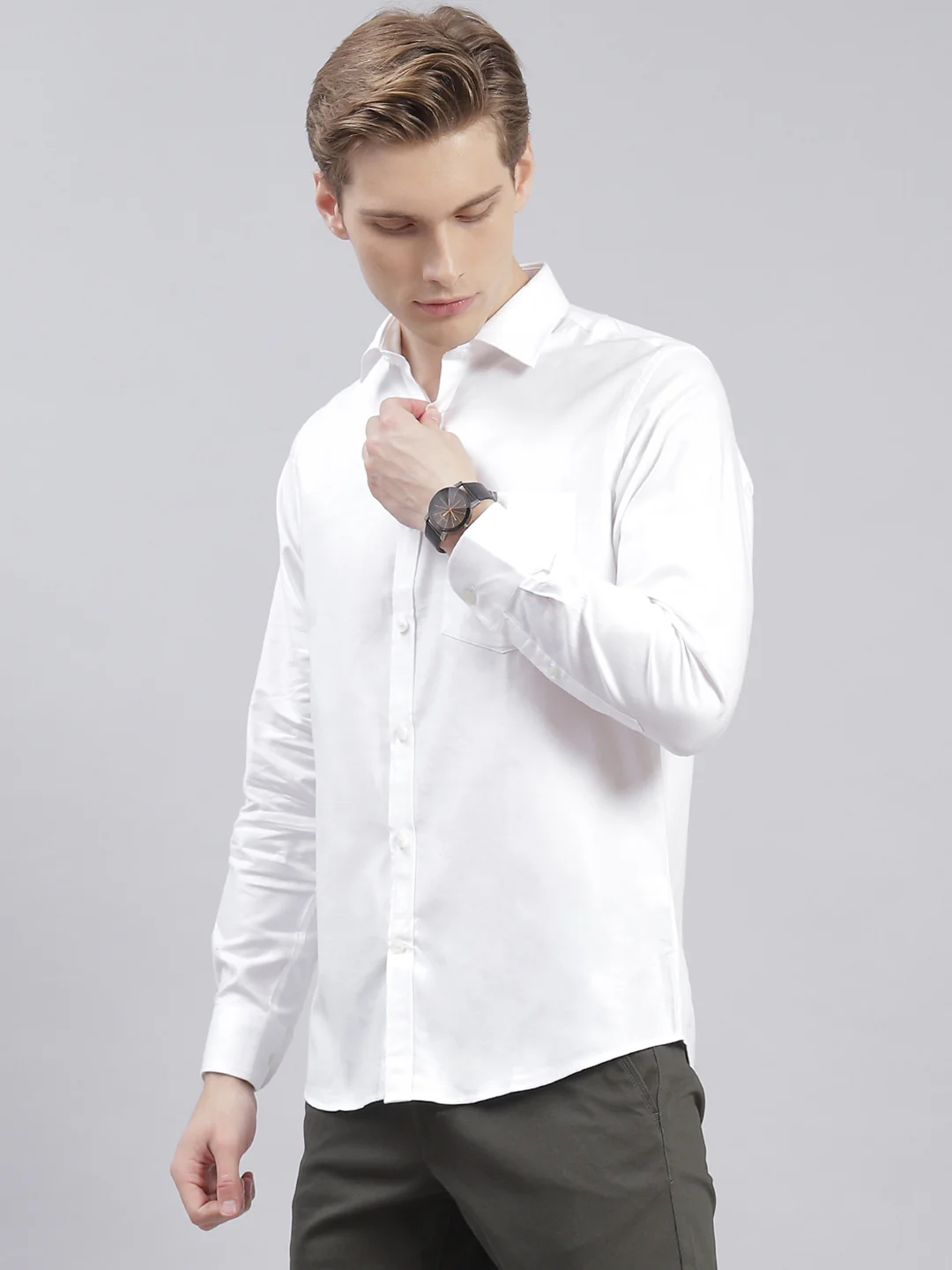 Men White Solid Collar Full Sleeve Shirts - Image 3