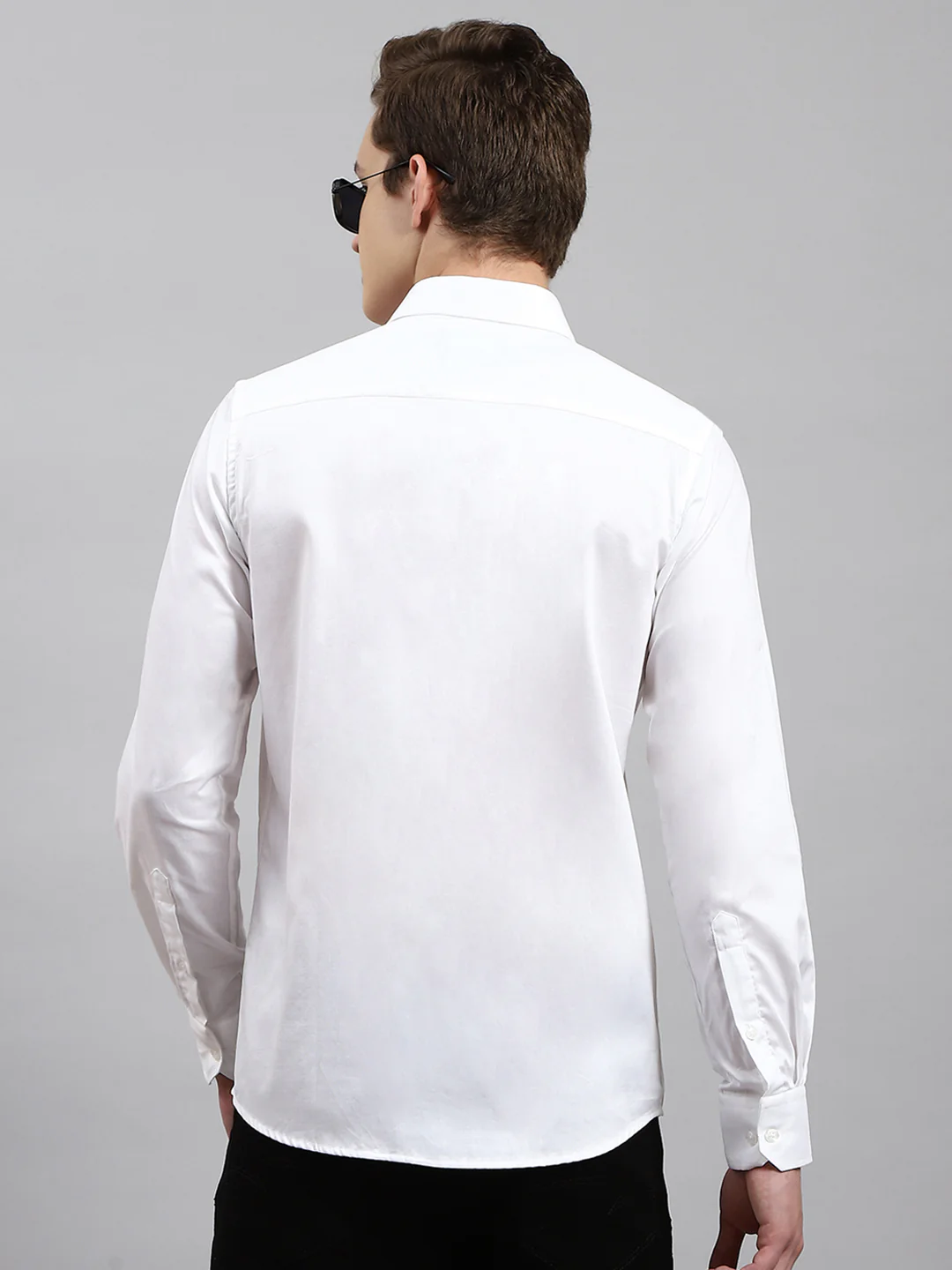 Men White Solid Collar Full Sleeve Shirts - Image 5