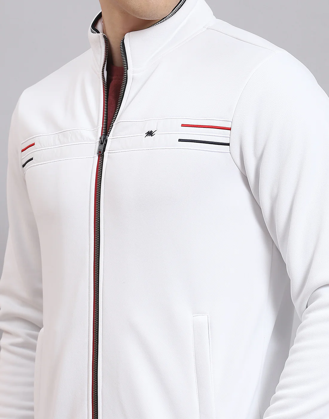 Men White Solid Collar Full Sleeve Sweatshirt - Image 7