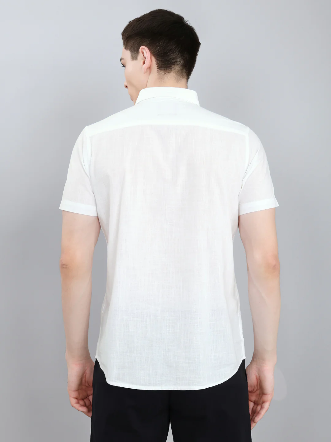 Men White Solid Collar Half Sleeve Shirt - Image 5