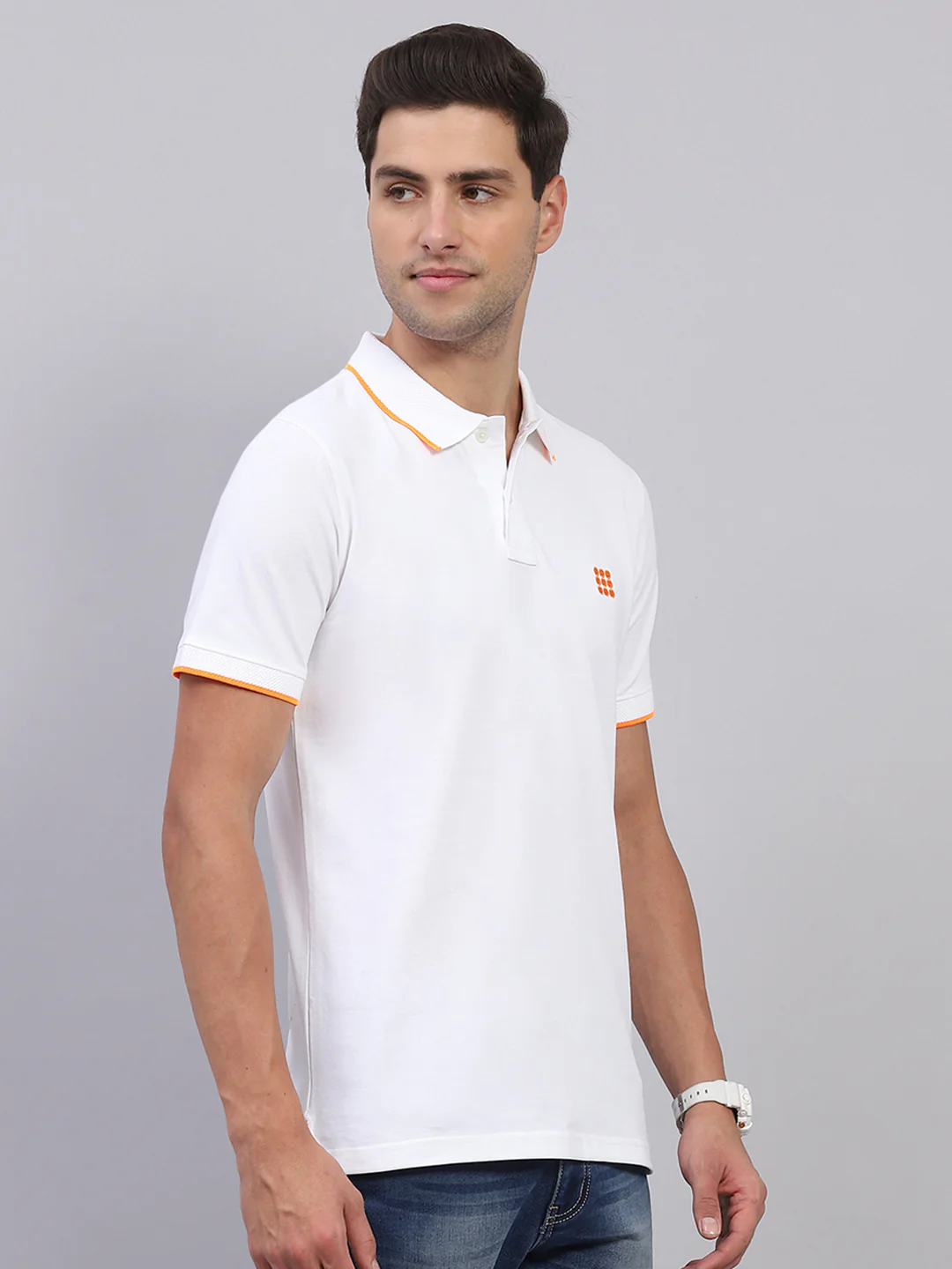 Rock.it Men White Solid Collar Half Sleeve T-Shirt - Image 4