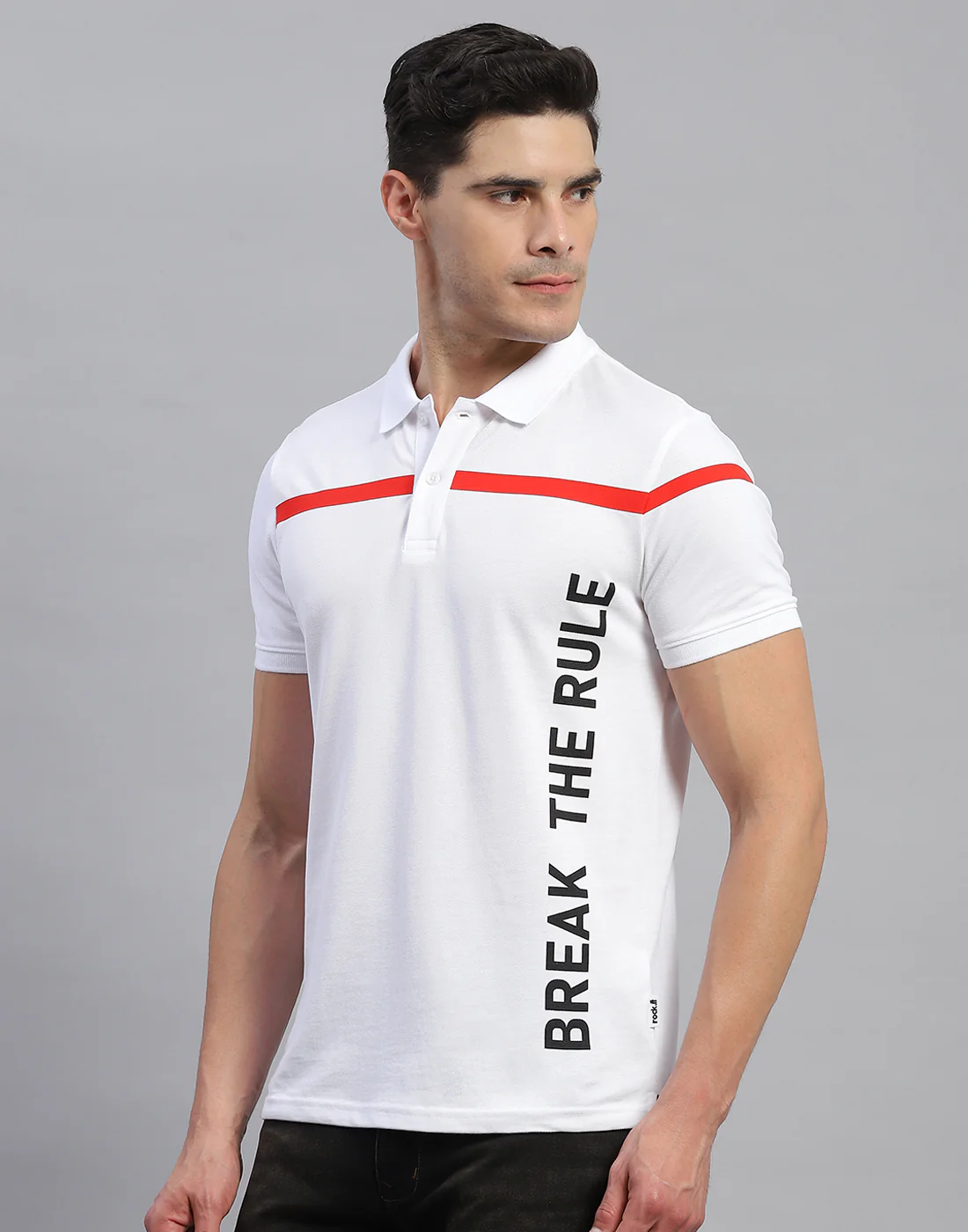 Rock.it Men White Solid Collar Half Sleeve T-Shirt - Image 3