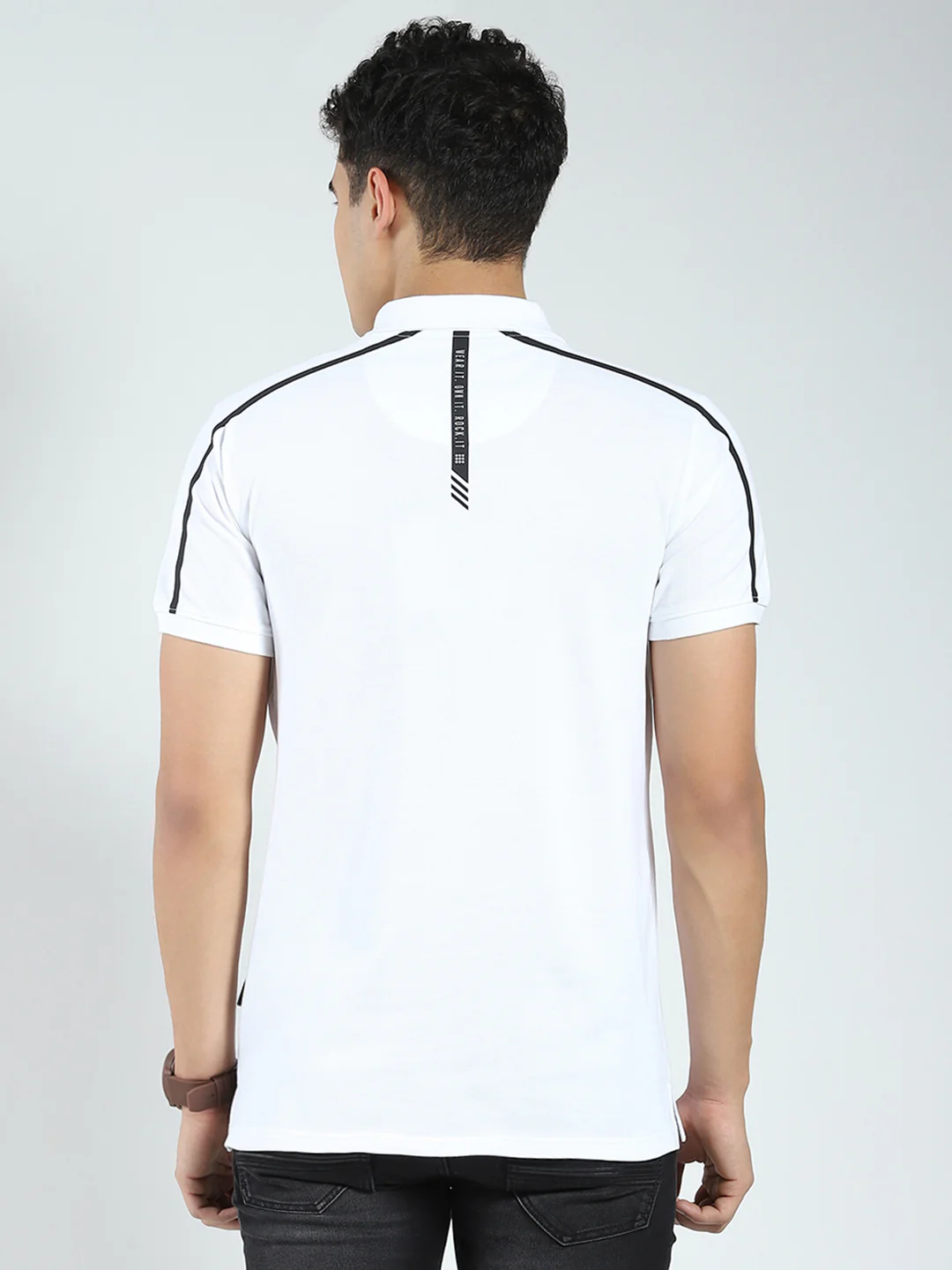 Rock.it Men White Solid Collar Half Sleeve T-Shirt - Image 5