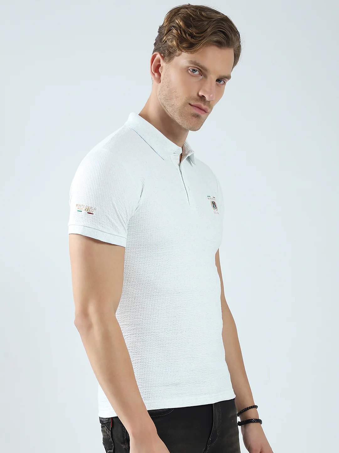 Men White Solid Collar Half Sleeve T-Shirt - Image 4