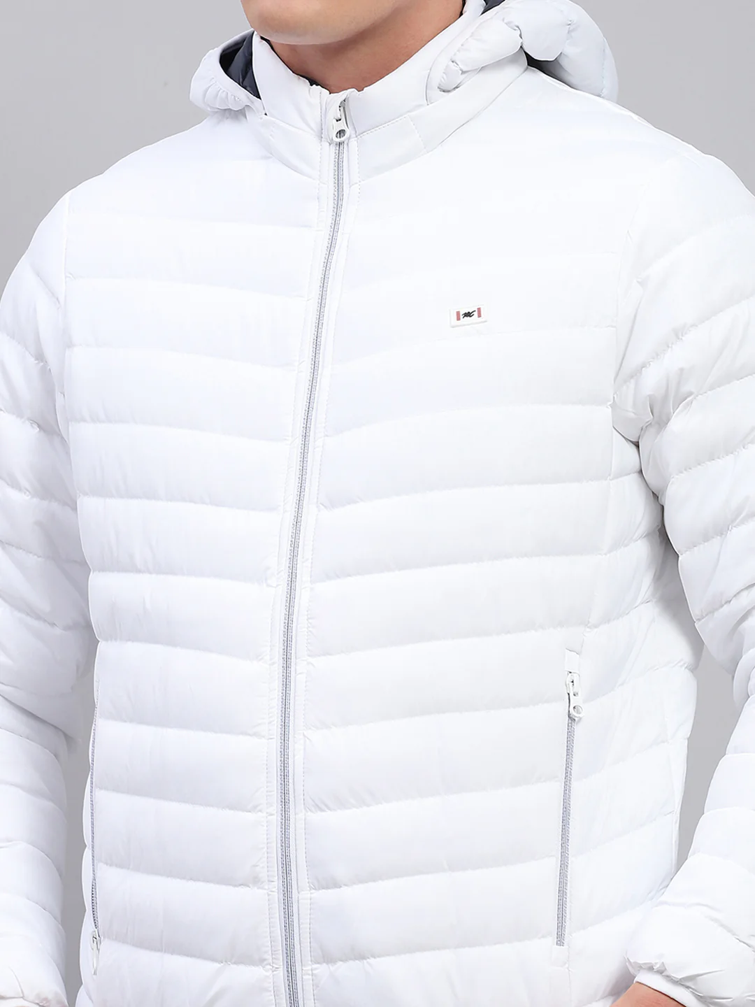 Men White Solid Detachable Hood Full Sleeve Jacket - Image 9