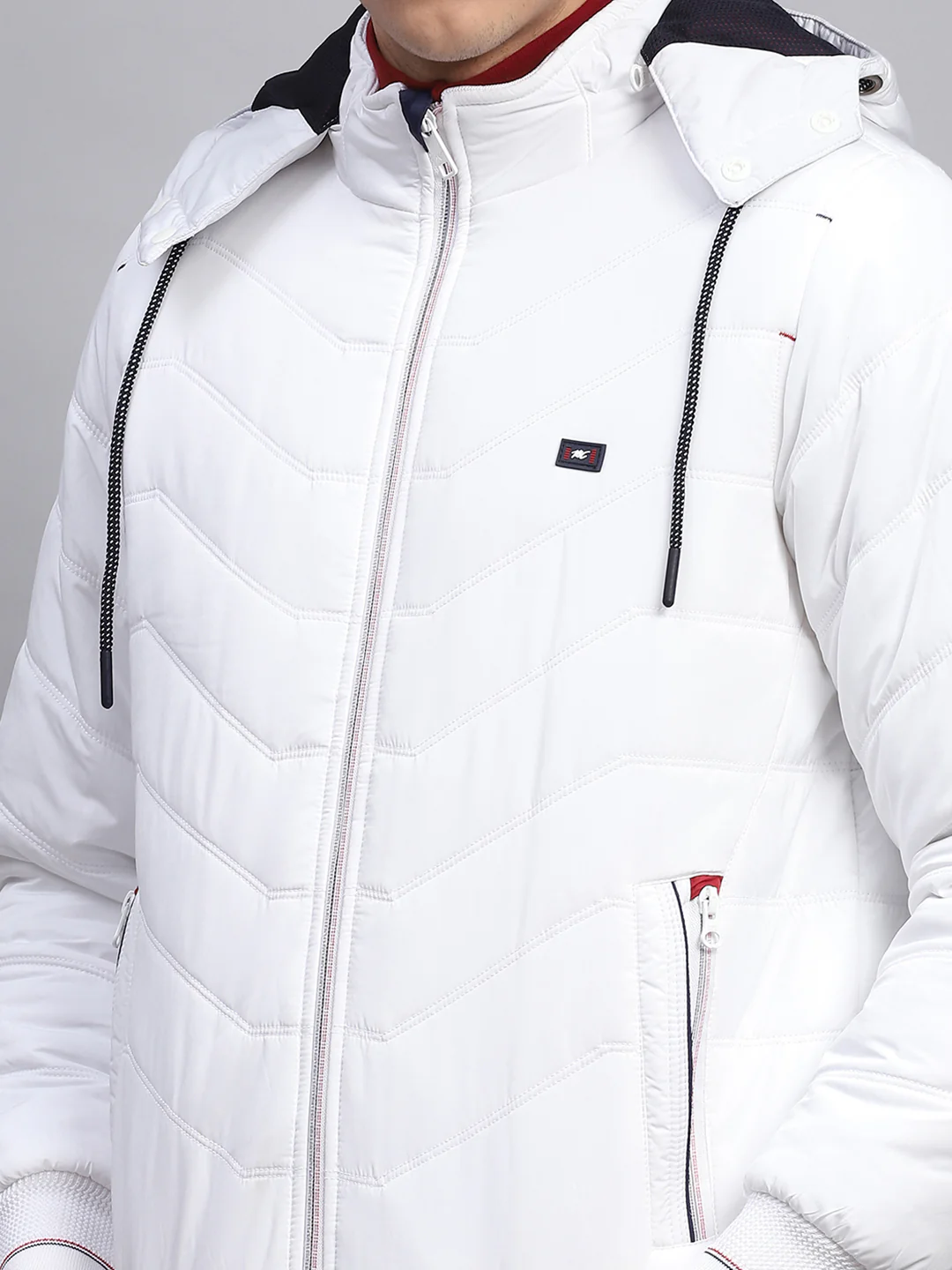 Men White Solid Detachable Hood Full Sleeve Jacket - Image 6