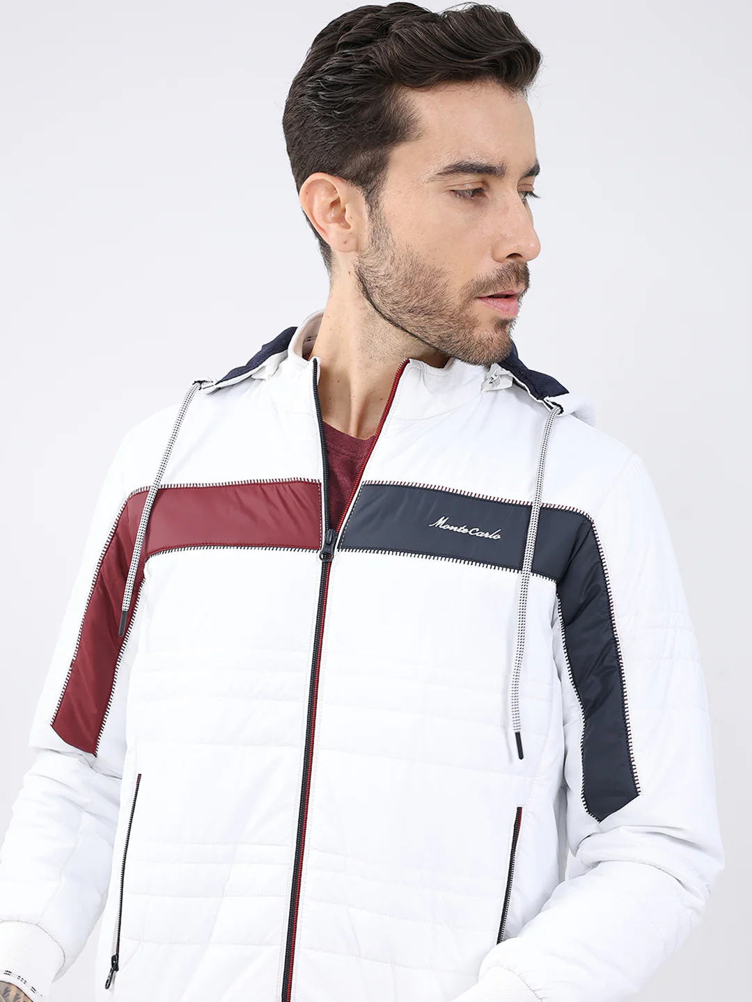 Men White Solid Detachable Hood Full Sleeve Jacket - Image 7