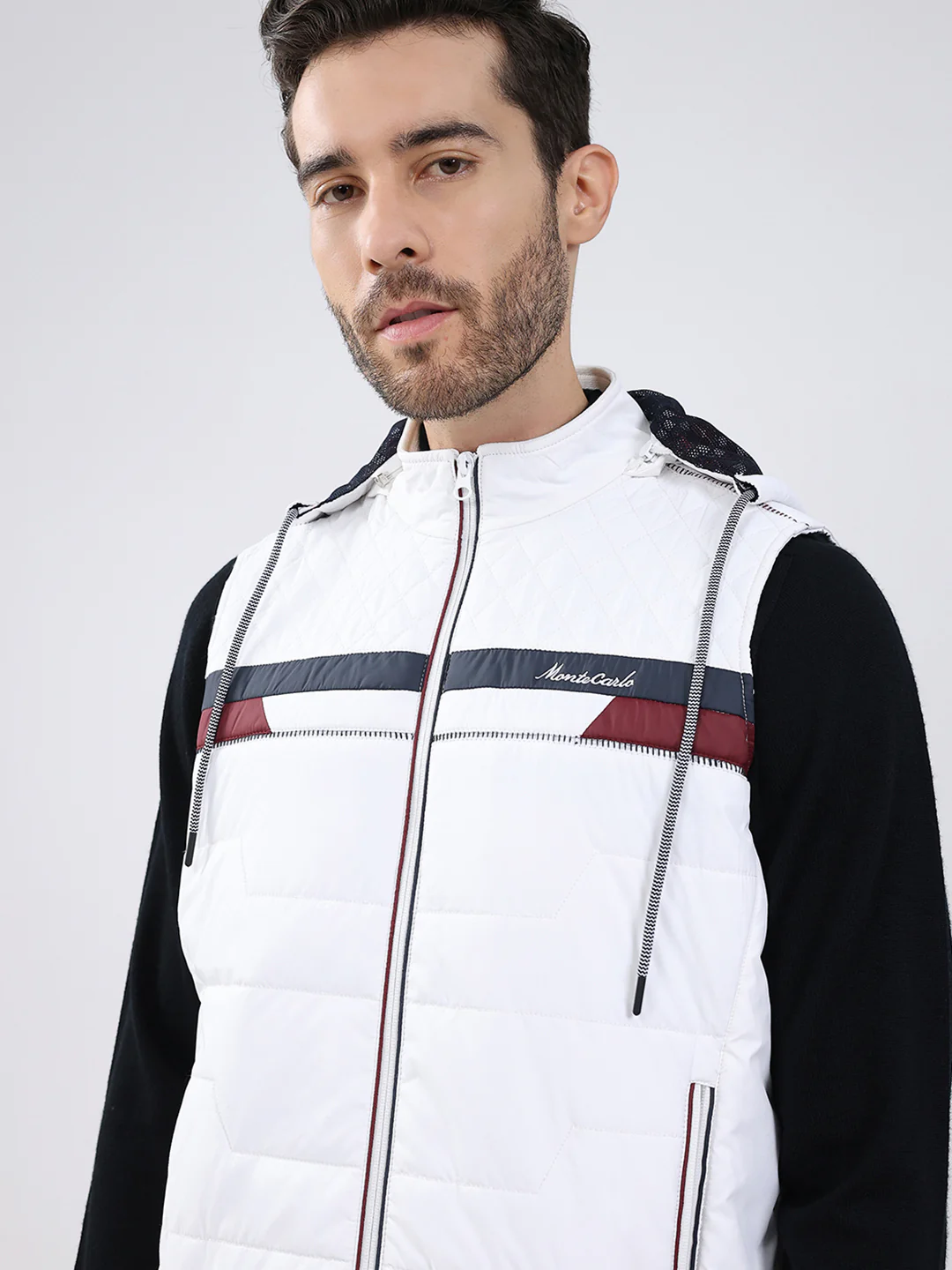 Men White Solid Detachable Hood Sleeveless Jacket - Image 6