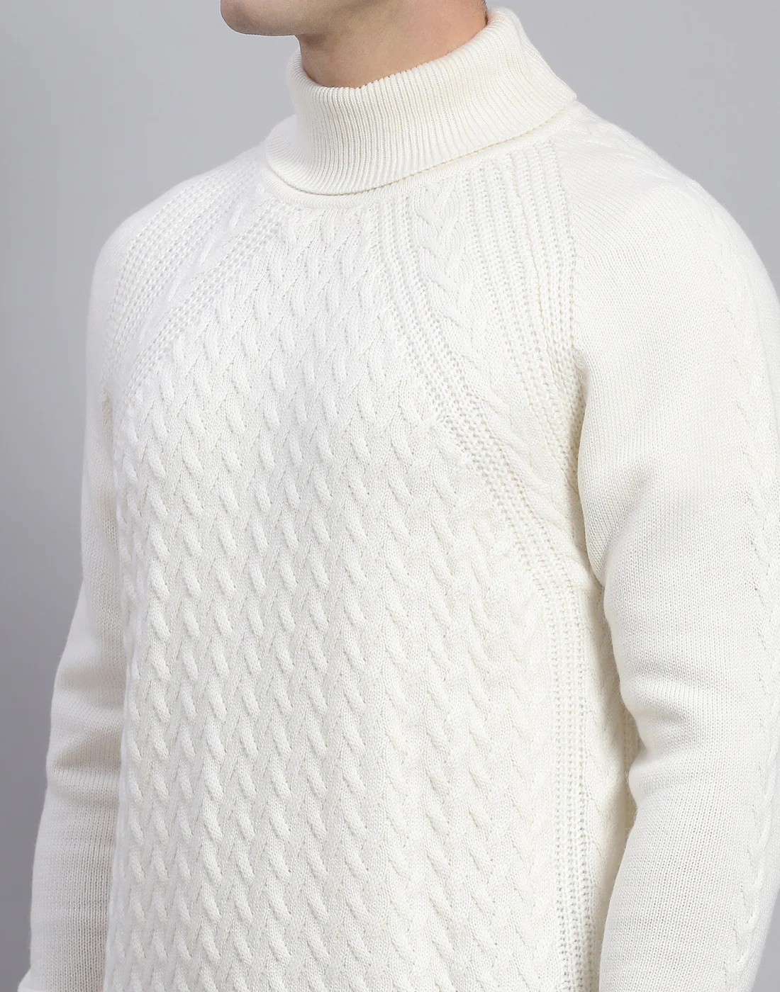 Men White Solid High Neck Full Sleeve Pullover - Image 7