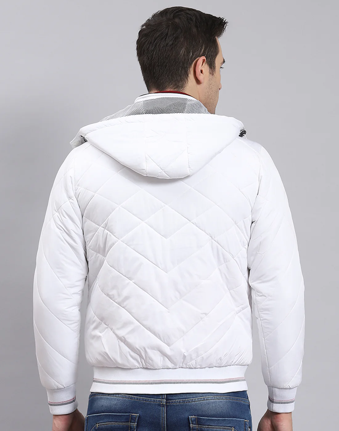 Men White Solid Hooded Full Sleeve Jacket - Image 5