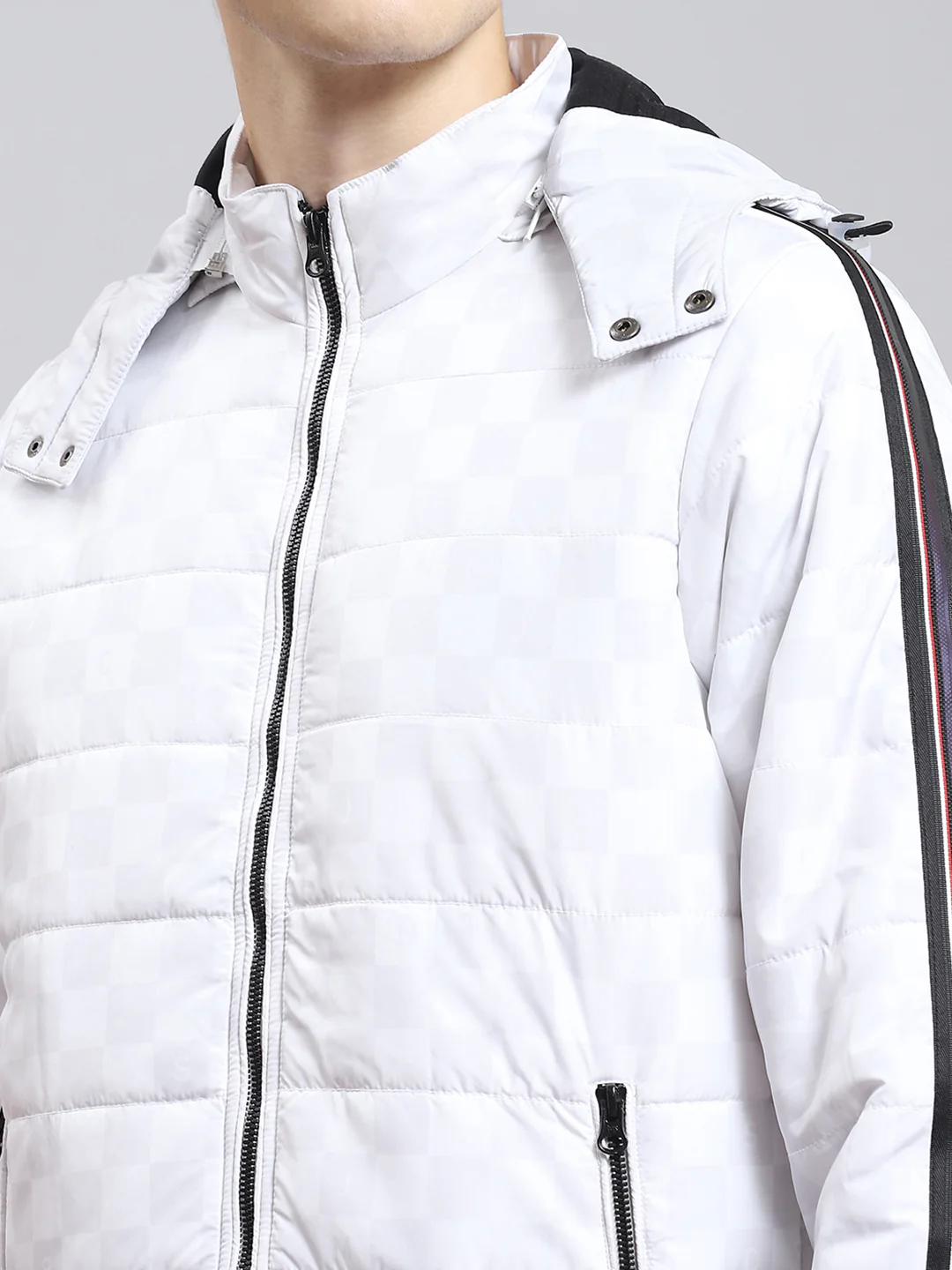 Men White Solid Hooded Full Sleeve Jacket - Image 7