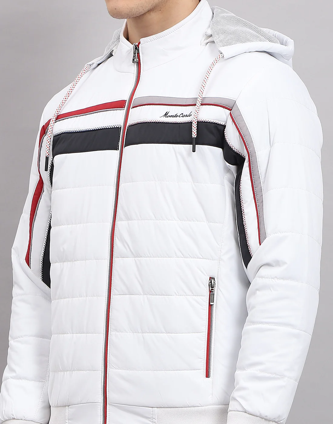 Men White Solid Hooded Full Sleeve Jacket - Image 7