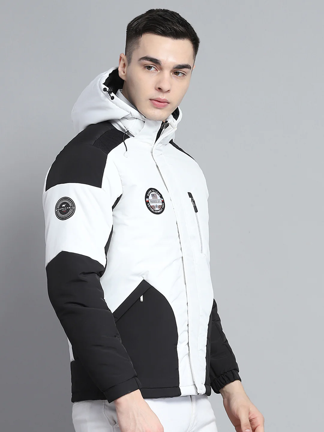 Men White Solid Hooded Full Sleeve Jacket - Image 4
