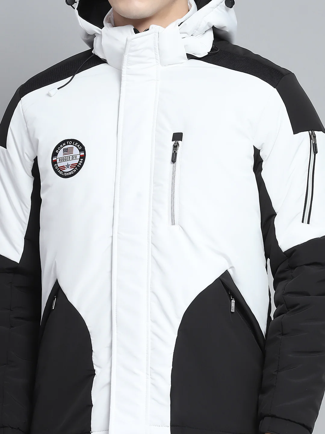 Men White Solid Hooded Full Sleeve Jacket - Image 8