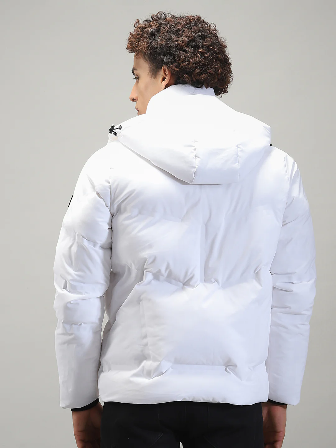 Men White Solid Hooded Full Sleeve Jacket - Image 5